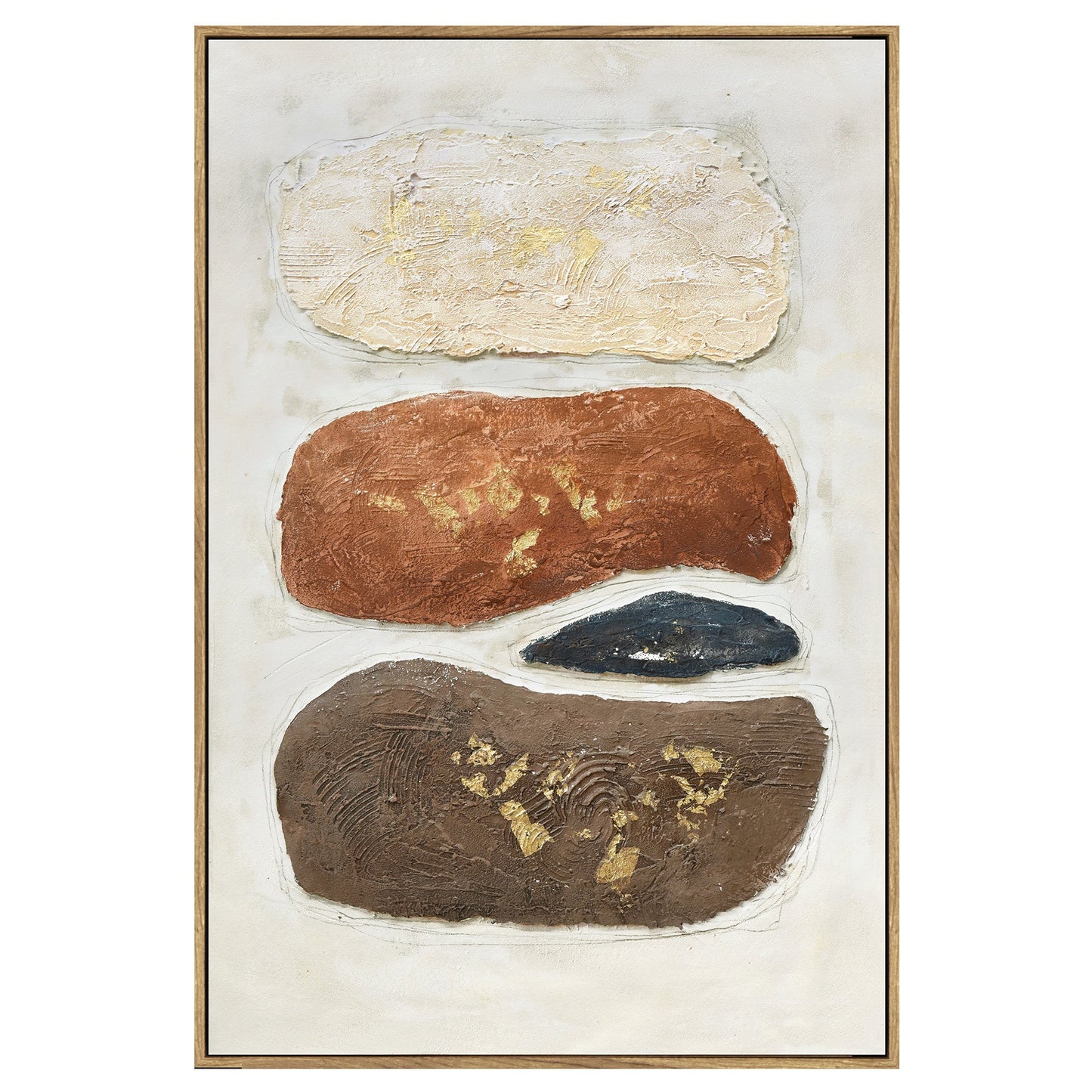 NNEDSZ 60X90cm Pebble Mosaic Dark Wood Framed Hand Painted Canvas Wall Art