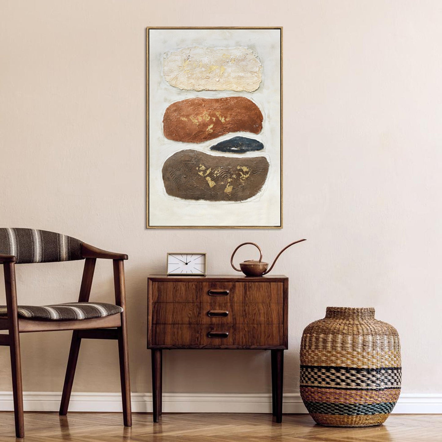 NNEDSZ 60X90cm Pebble Mosaic Dark Wood Framed Hand Painted Canvas Wall Art