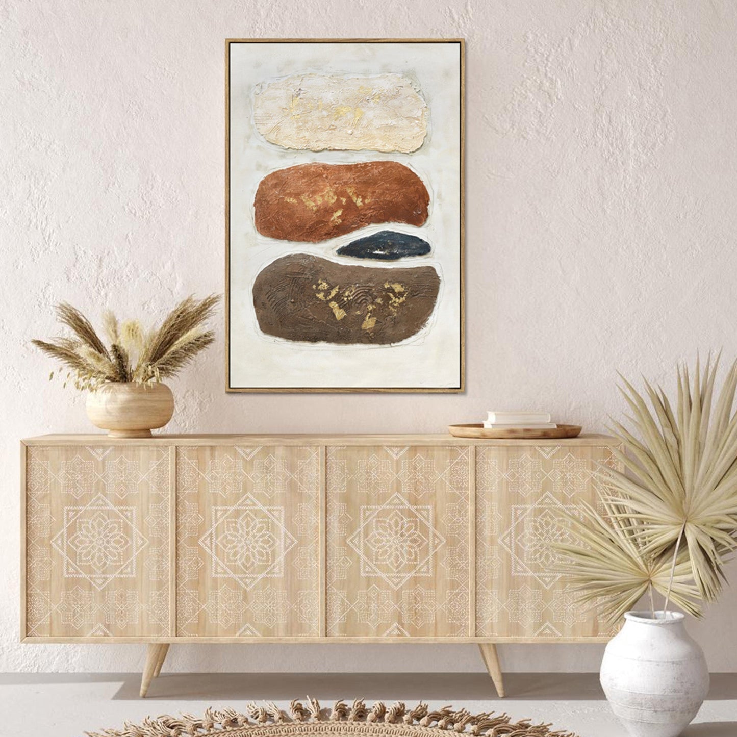 NNEDSZ 60X90cm Pebble Mosaic Dark Wood Framed Hand Painted Canvas Wall Art